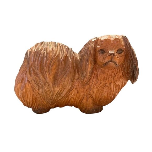 Vintage Other - Vintage J.Pinal Carved Handmade Wood Pekingese Dog Sculpture